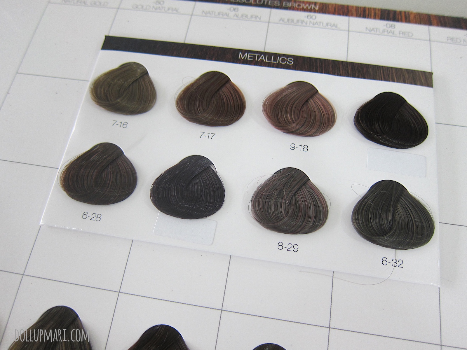 Schwarzkopf Color Chart for shades 7-16, 7-17, 9-18, 6-28, 8-29, 6-32