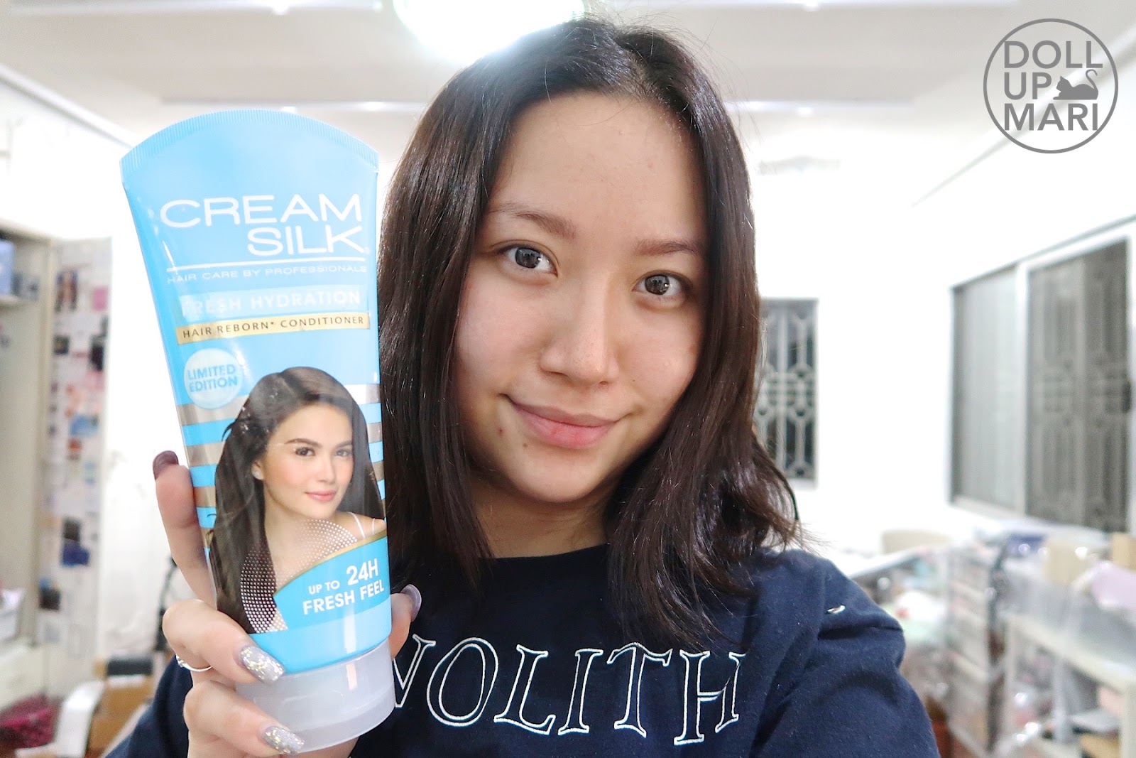 Mari Perez posed with Cream Silk Fresh Hydration Conditioner 340mL tube 