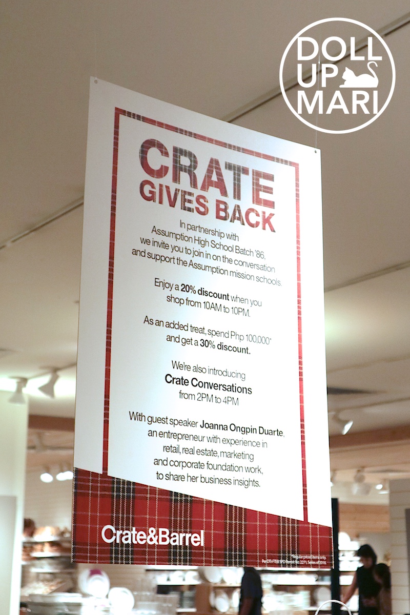 Hanging Poster of Crate Gives Back and Crate Conversations at Crate and Barrel