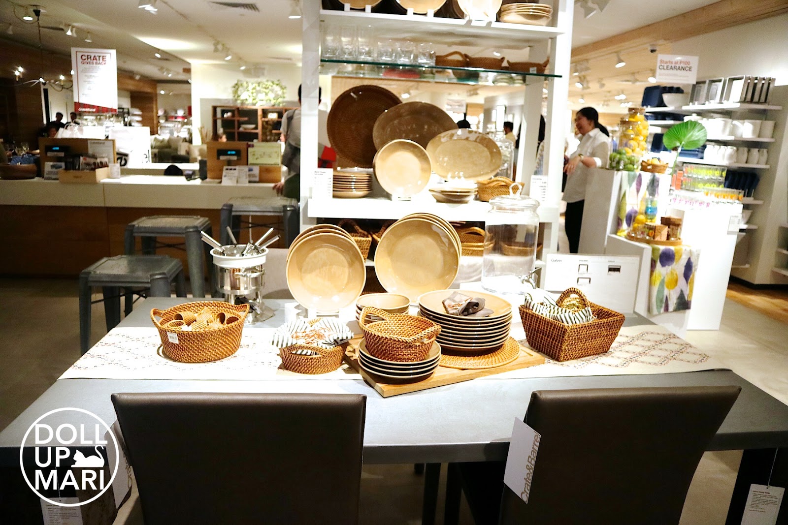 Crate and Barrel Brown Themed plates and baskets table cover set up