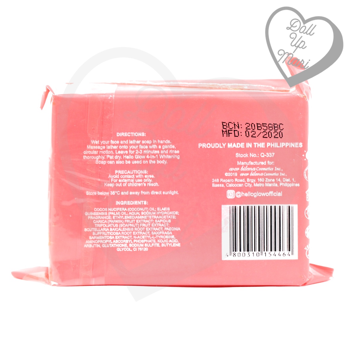 Hello Glow by Ever Bilena 4-in-1 whitening soap pack rear