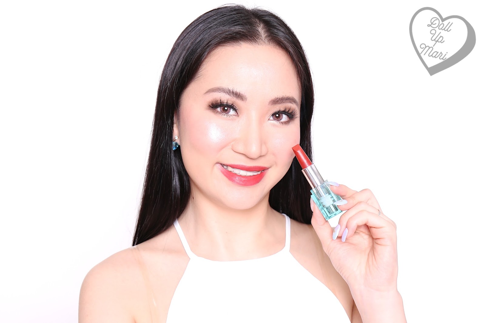 Marilene wearing red side of BLK Cosmetics K-Beauty K-Drama All-Day Intense Matte Lipstick in the shade of Dandelion