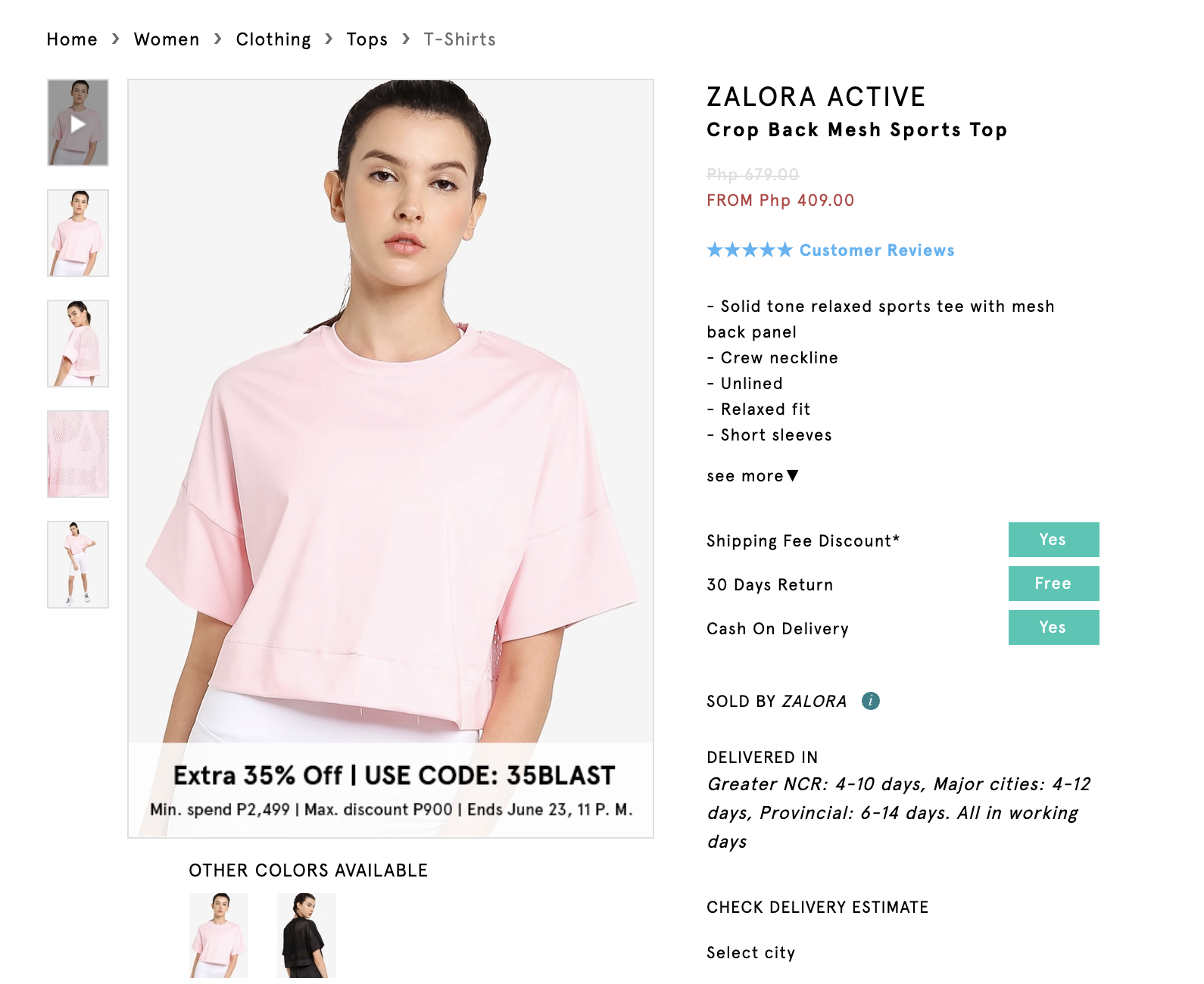 Screenshot of Zalora Active Crop Back Mesh Sports Top