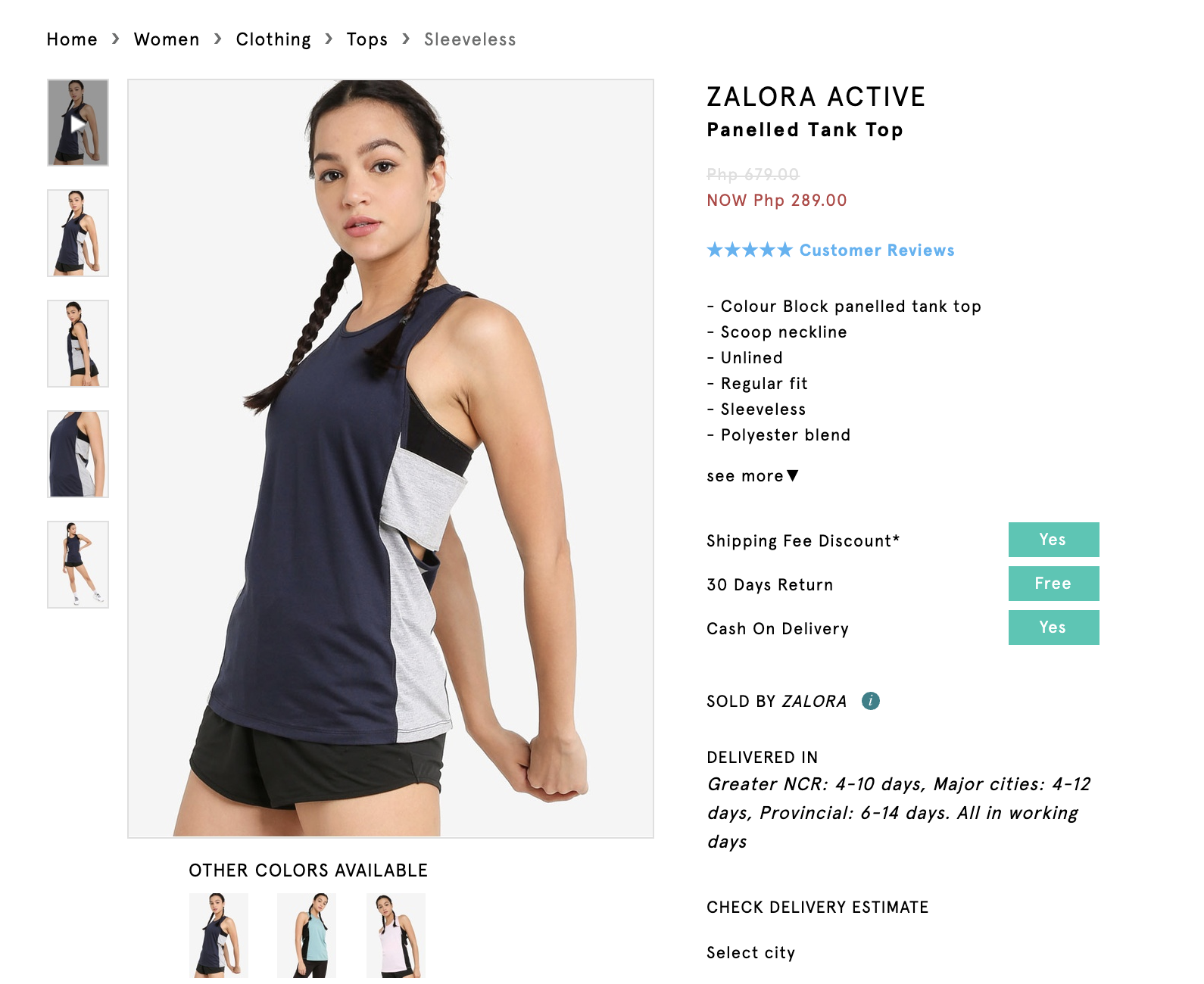 Screenshot of Zalora Active Panelled Tank Top