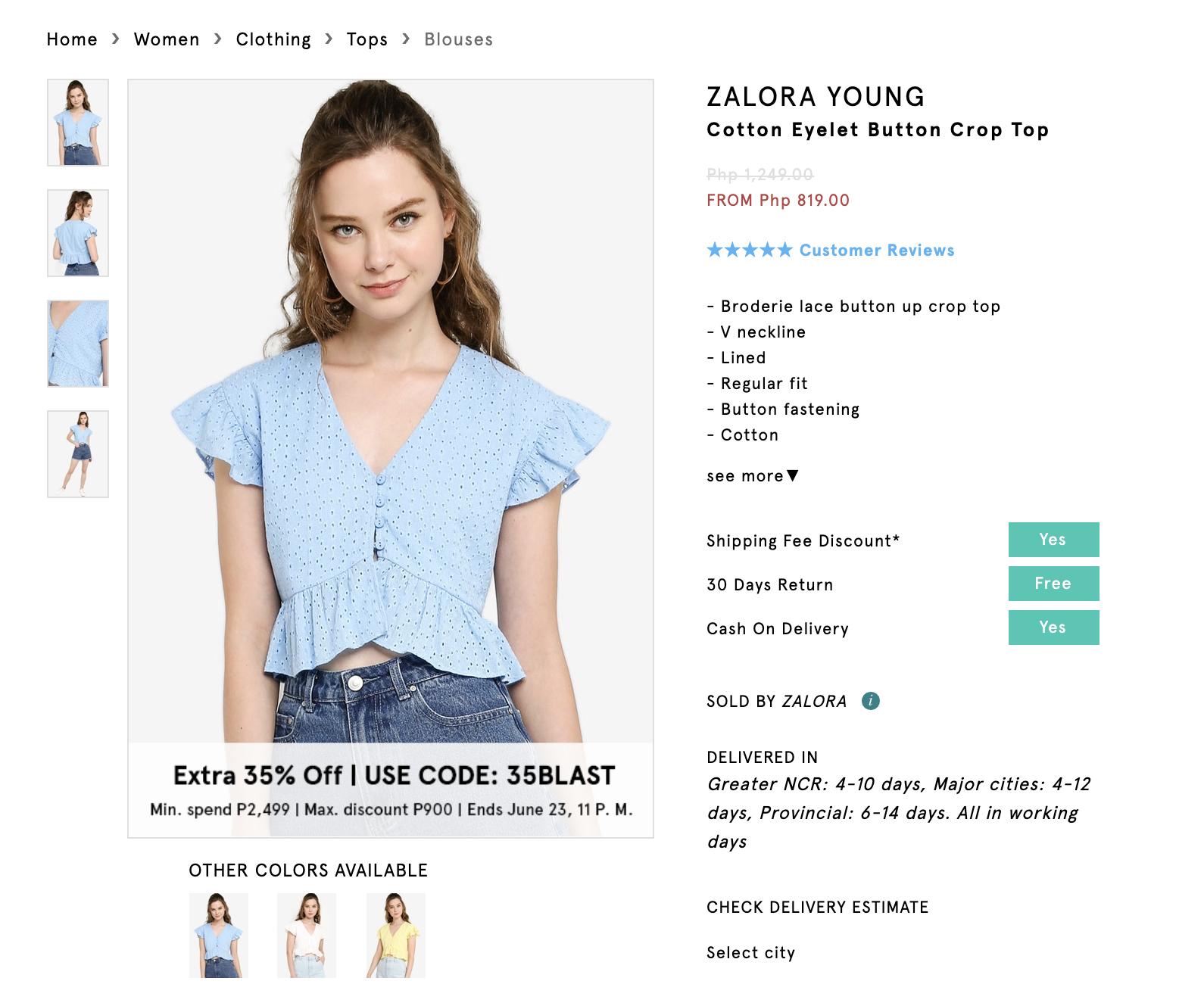 Screenshot of Zalora Young Cotton Eyelet Button Crop Top