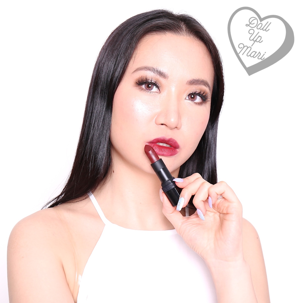 Mari wearing Superb Wine shade of AVON Perfectly Matte Lipstick 