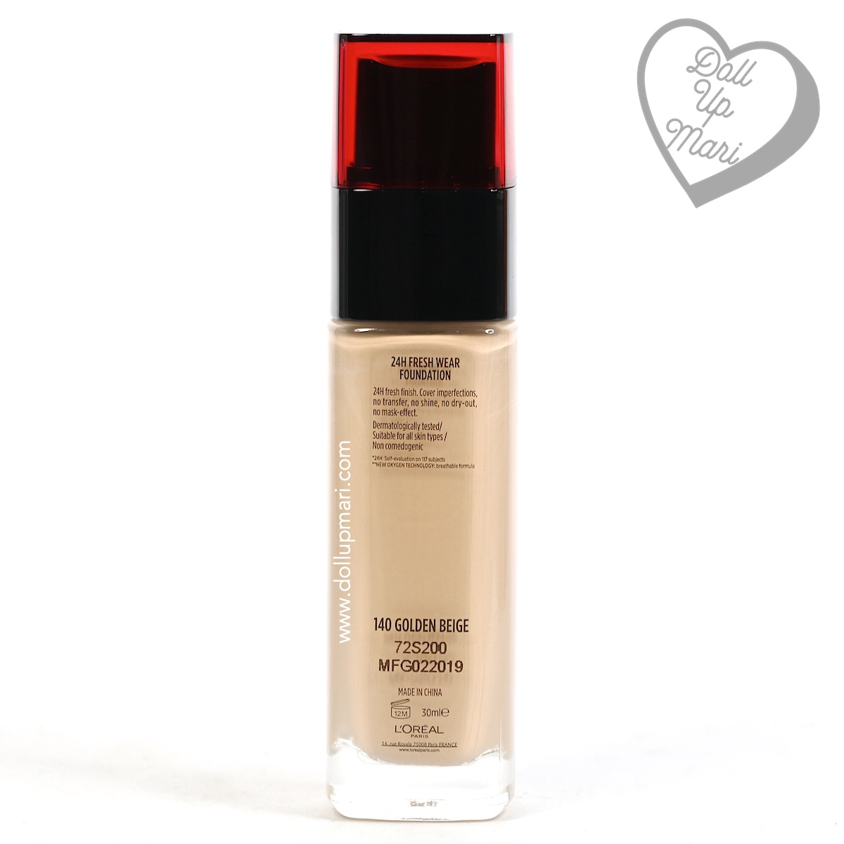 Bottle Rear L'Oréal Paris Infallible 24HR Fresh Wear Liquid Foundation SPF25PA+++ in shade Golden Beige