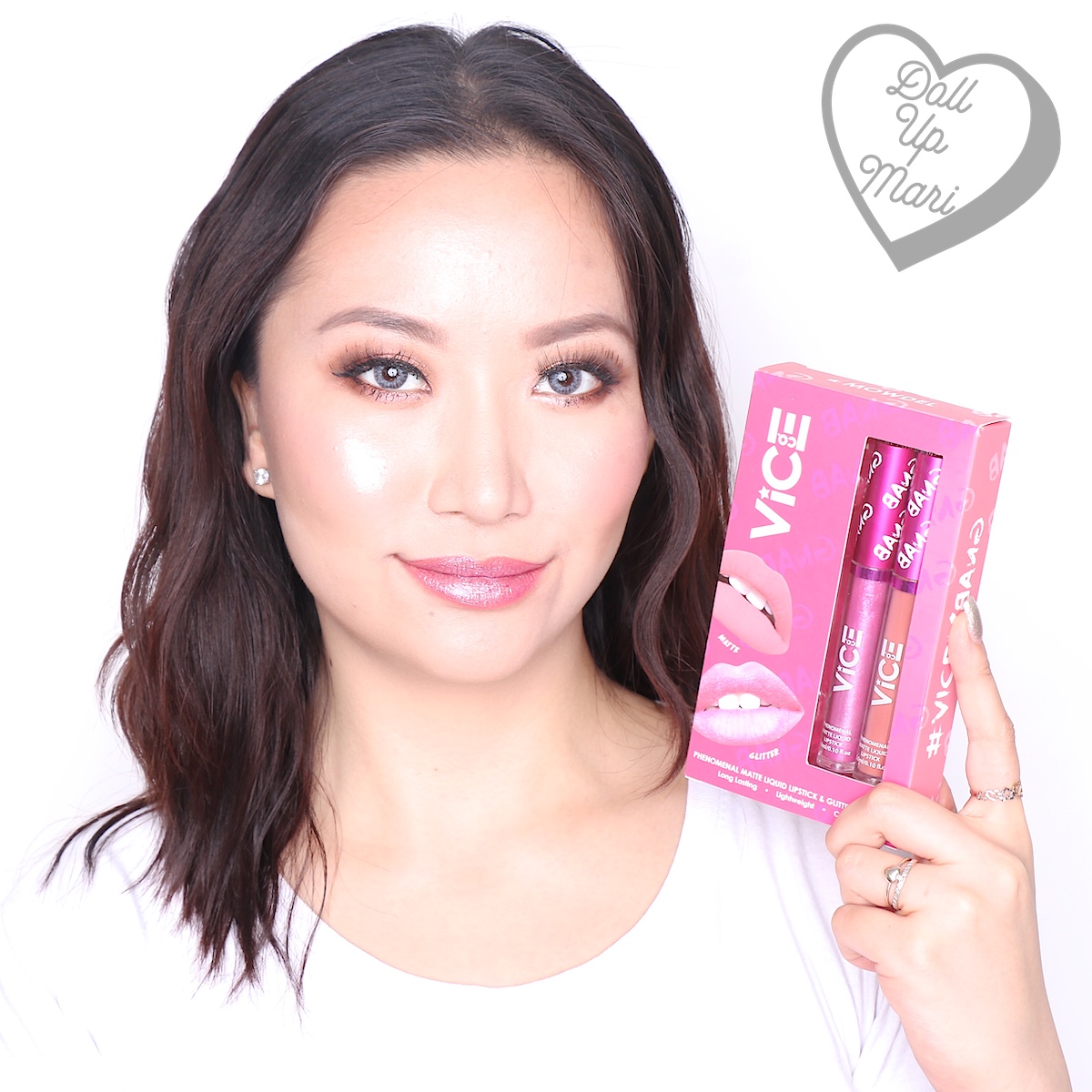 Mari wearing both matte liquid lipstick and glitter topper of the Mowdel set of Vice X Bang lip set collection