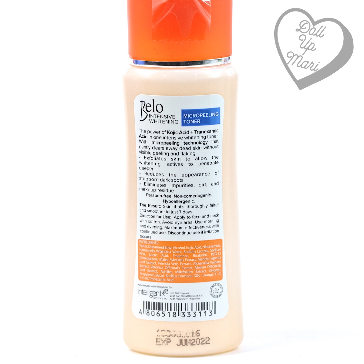 Belo Intensive Whitening Micropeeling Toner Bottle Rear