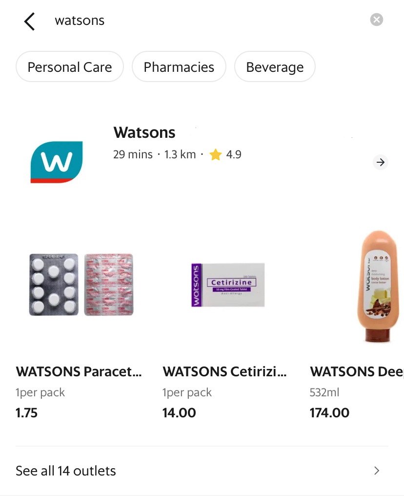 Watsons Search Result On GrabMart