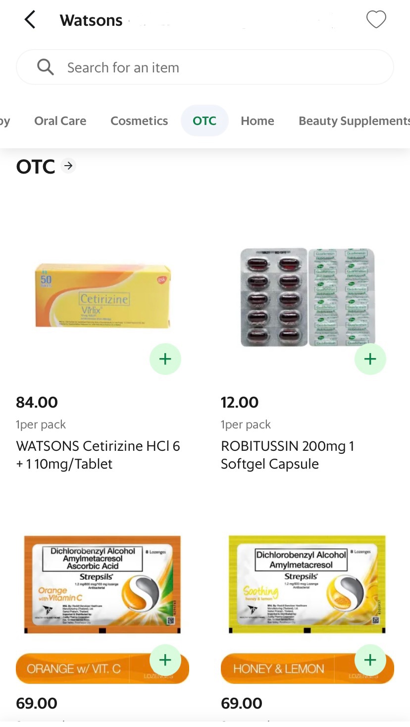 Watsons OTC Selection On GrabMart