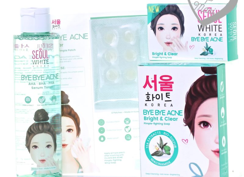 Pack shots of Seoul White's New Bye Bye Acne Collection